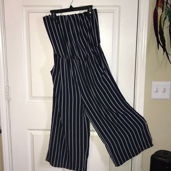 Navy blue and white striped romper/ pantsuit - Picture 2 of 3